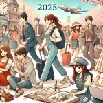 2025年の大学生の春休みのイメージ、旅行やアルバイト、勉強をする学生の様子