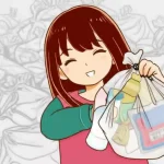 ゴミ袋のコバエに悩まされなくなり、笑顔でゴミを出す女性のアニメ風イラスト